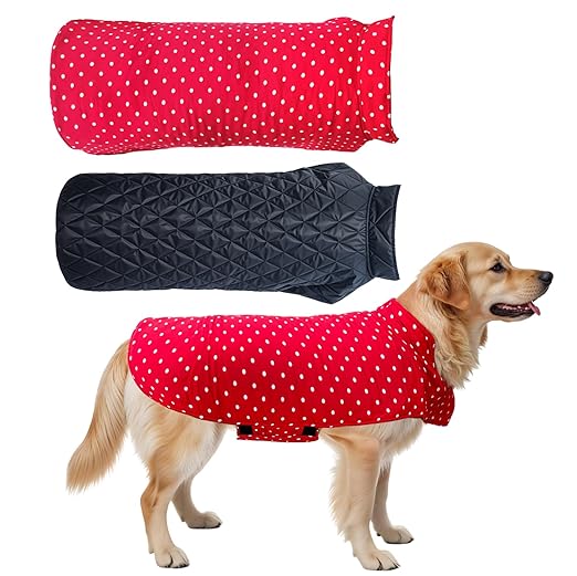 JoyDaog Dog Winter Clothes 18 Inch Reversible Dog Jacket Red Color Design Warm Dog Coat