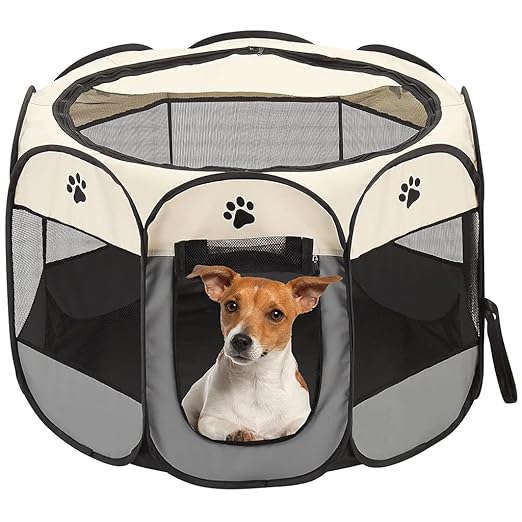 Qpets® Foldable Pet Playpen Breathable Indoor Pet Fence Pet