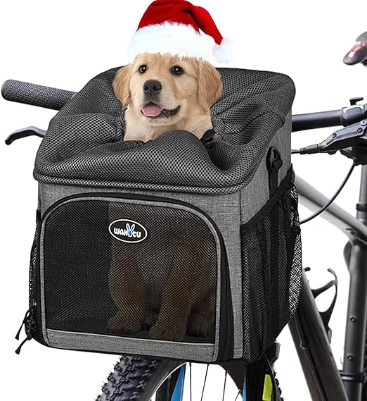 Wakytu Dog Bike Basket Carrier, Pet Bicycle Front Carrier Backpack for Bike Riding